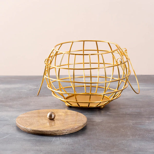 Round Lid Basket Gold