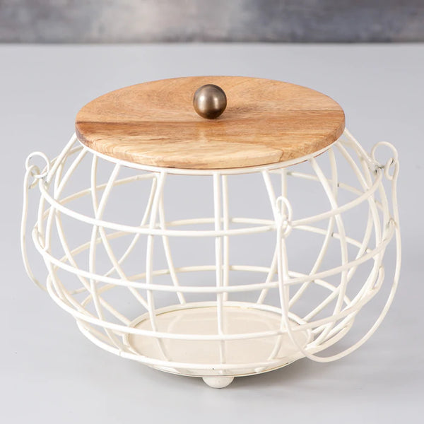 Round Lid Basket White
