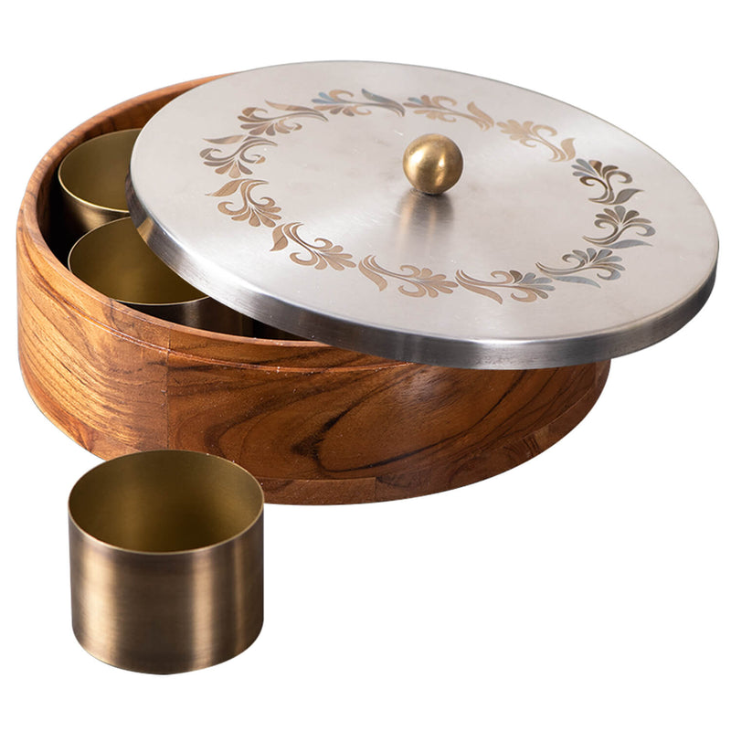 Voguish Masala Box Silver 7 Jar - Silver Floral