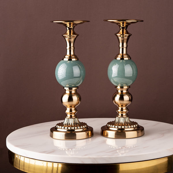 The Emerald Jade Decorative Candle Stand - Set of 2