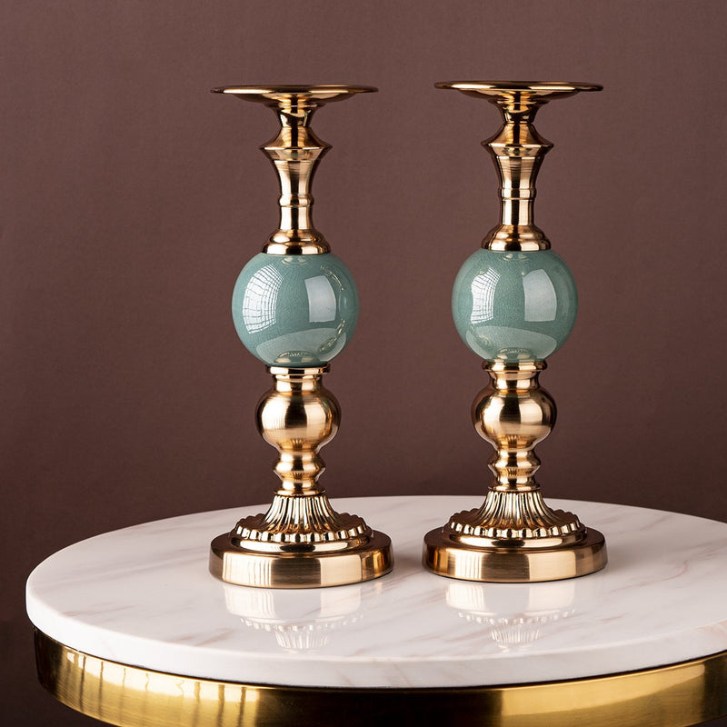 The Emerald Jade Decorative Candle Stand - Set of 2
