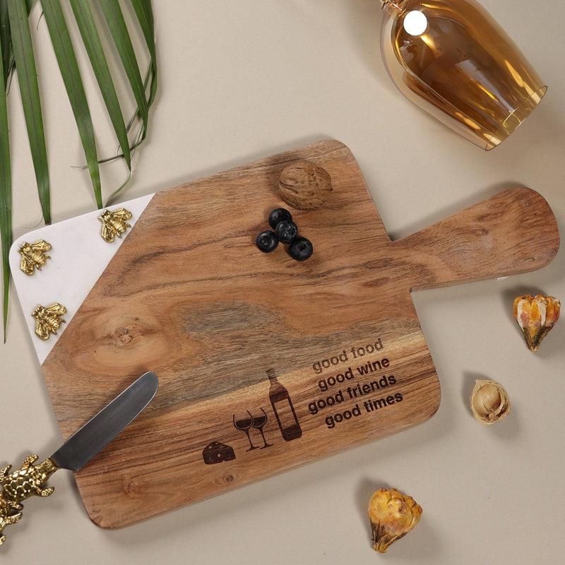 Wooden Marble 'Good Times' Cheese/Bread Platter (11 inches)