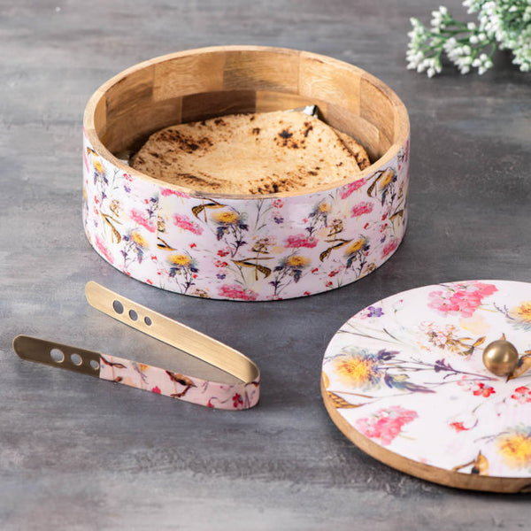Voguish Chapatti Box Enamel Flowers Printed