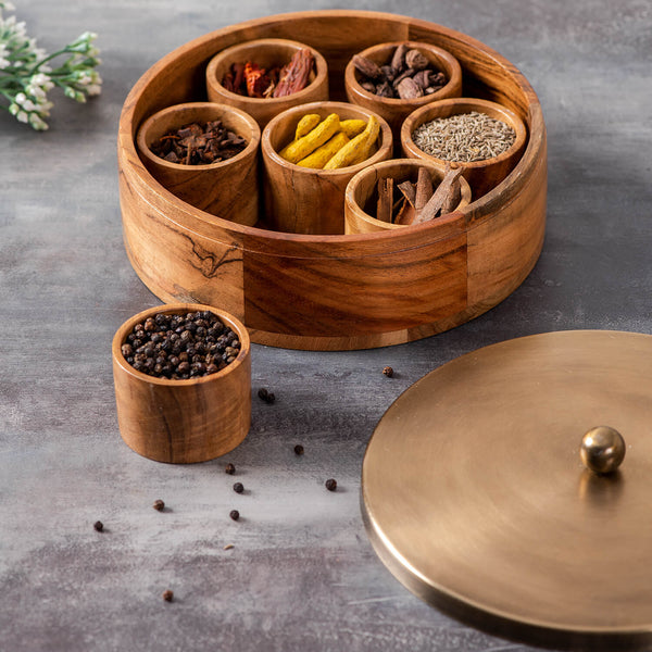 Voguish  Wooden Masala Box – Gold