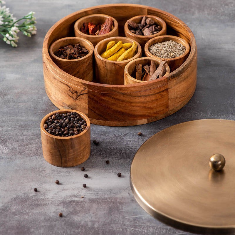 Voguish  Wooden Masala Box – Gold