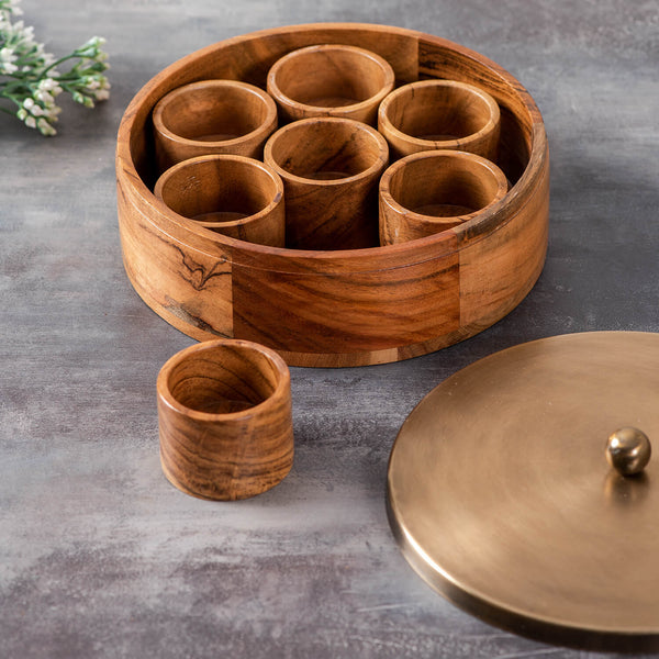 Voguish  Wooden Masala Box – Gold