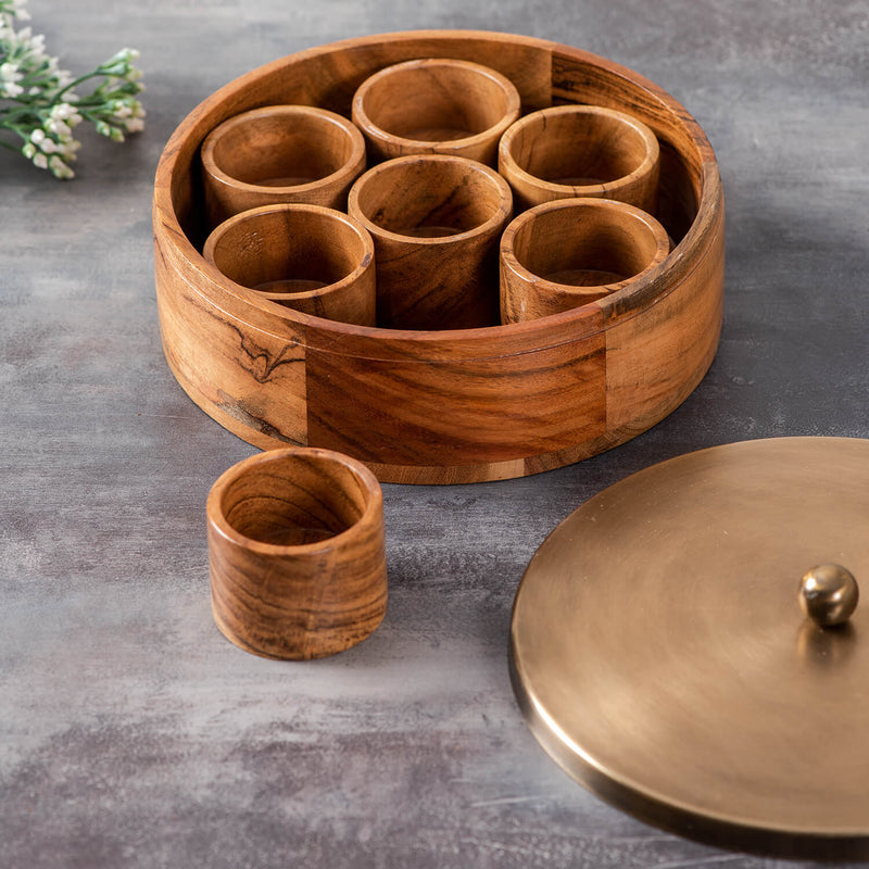 Voguish  Wooden Masala Box – Gold