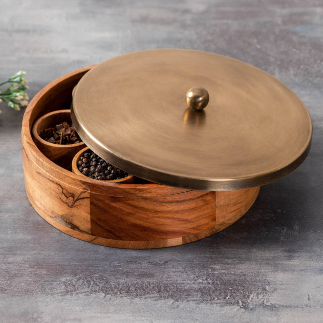 Voguish  Wooden Masala Box – Gold