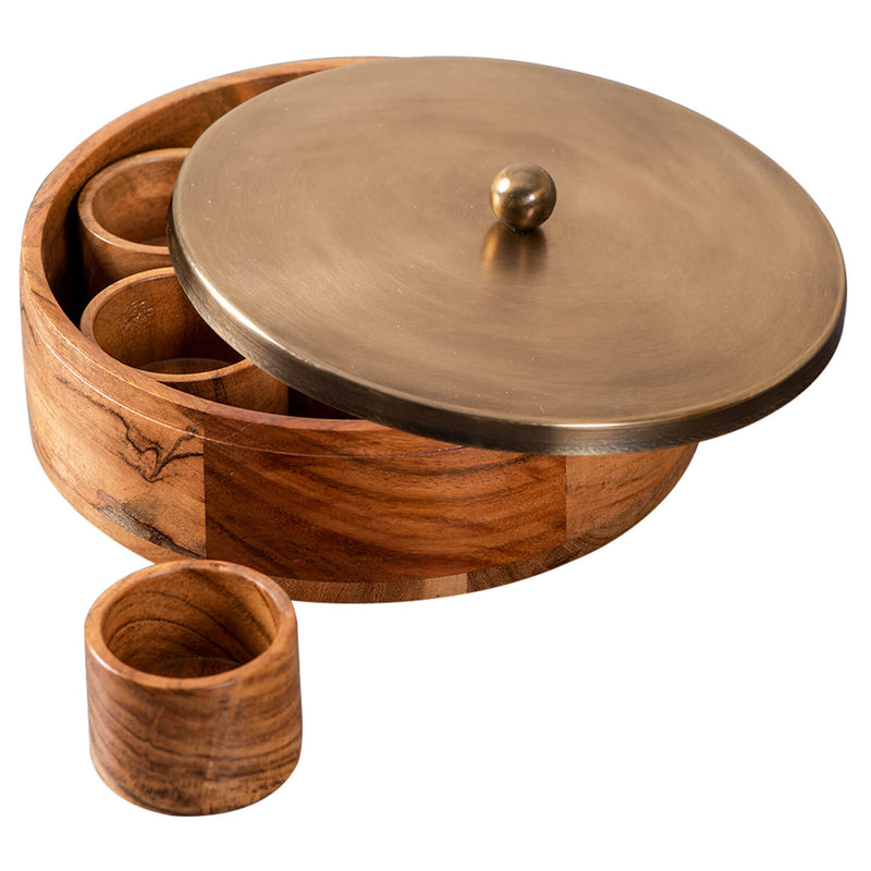 Voguish  Wooden Masala Box – Gold