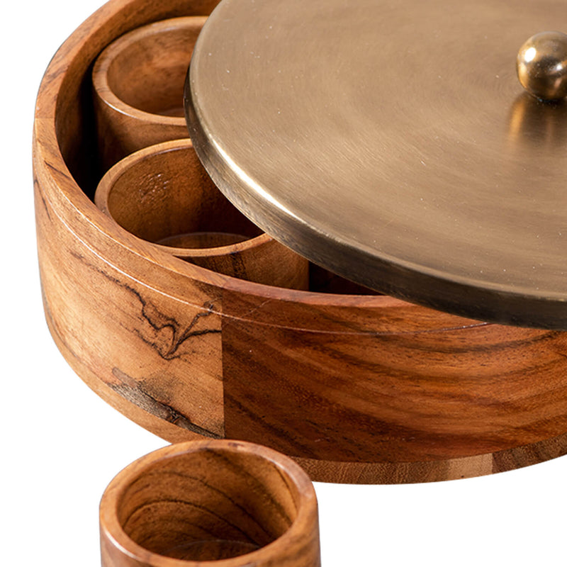 Voguish  Wooden Masala Box – Gold